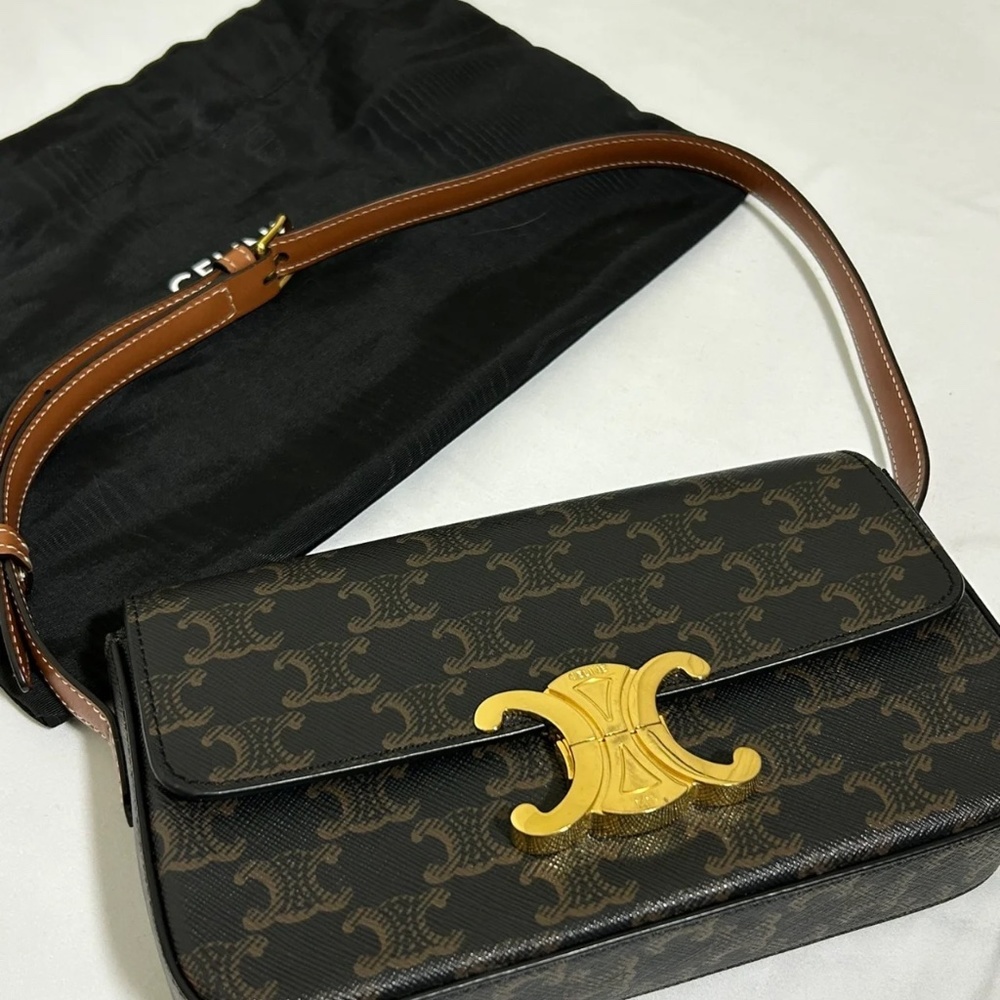 Celine Triomphe Canvas and Calfskin Shoulder Bag